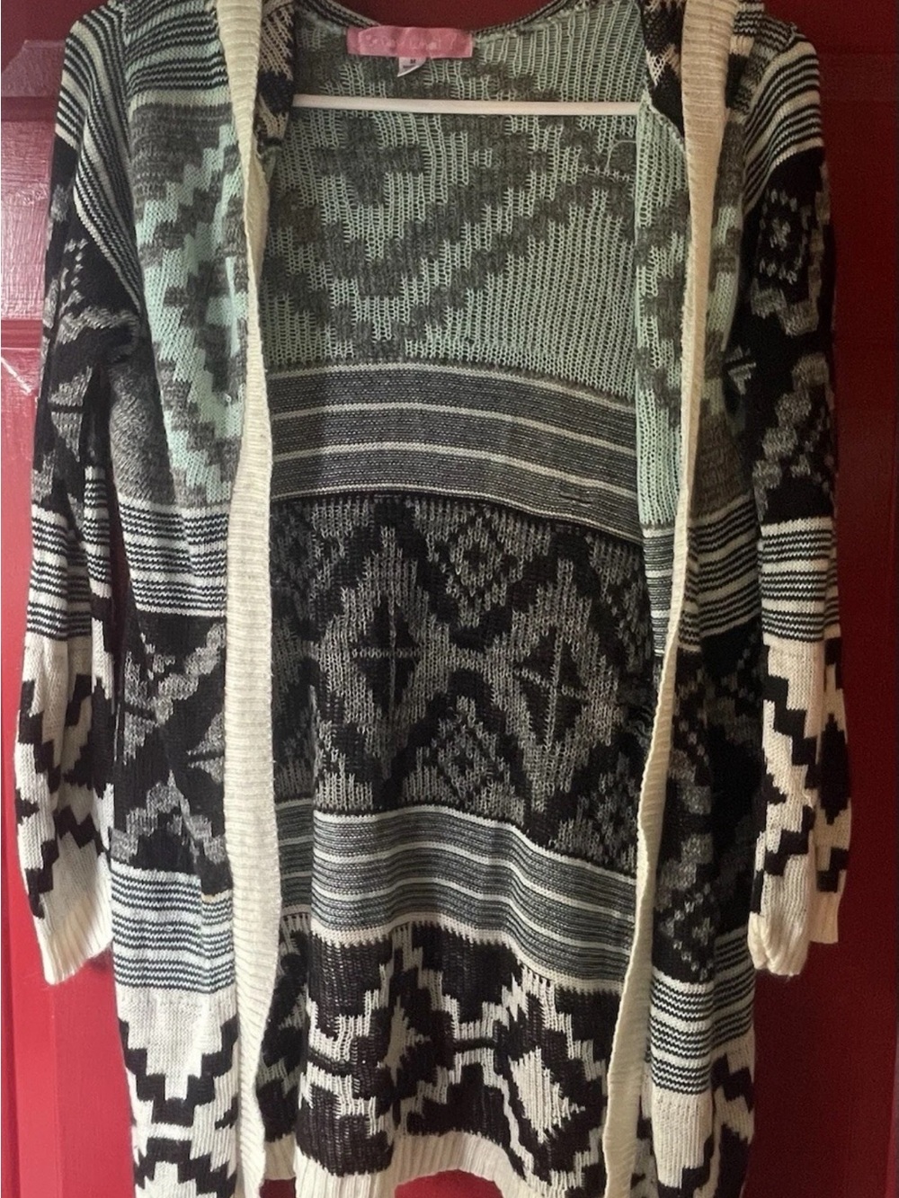 Say What? Black, Gray & Cream Patterned Open-Front Cardigan